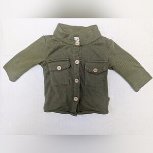 Rabbit + Bear Organic Cotton Olive Green Button-Front Baby Jacket 6-9m